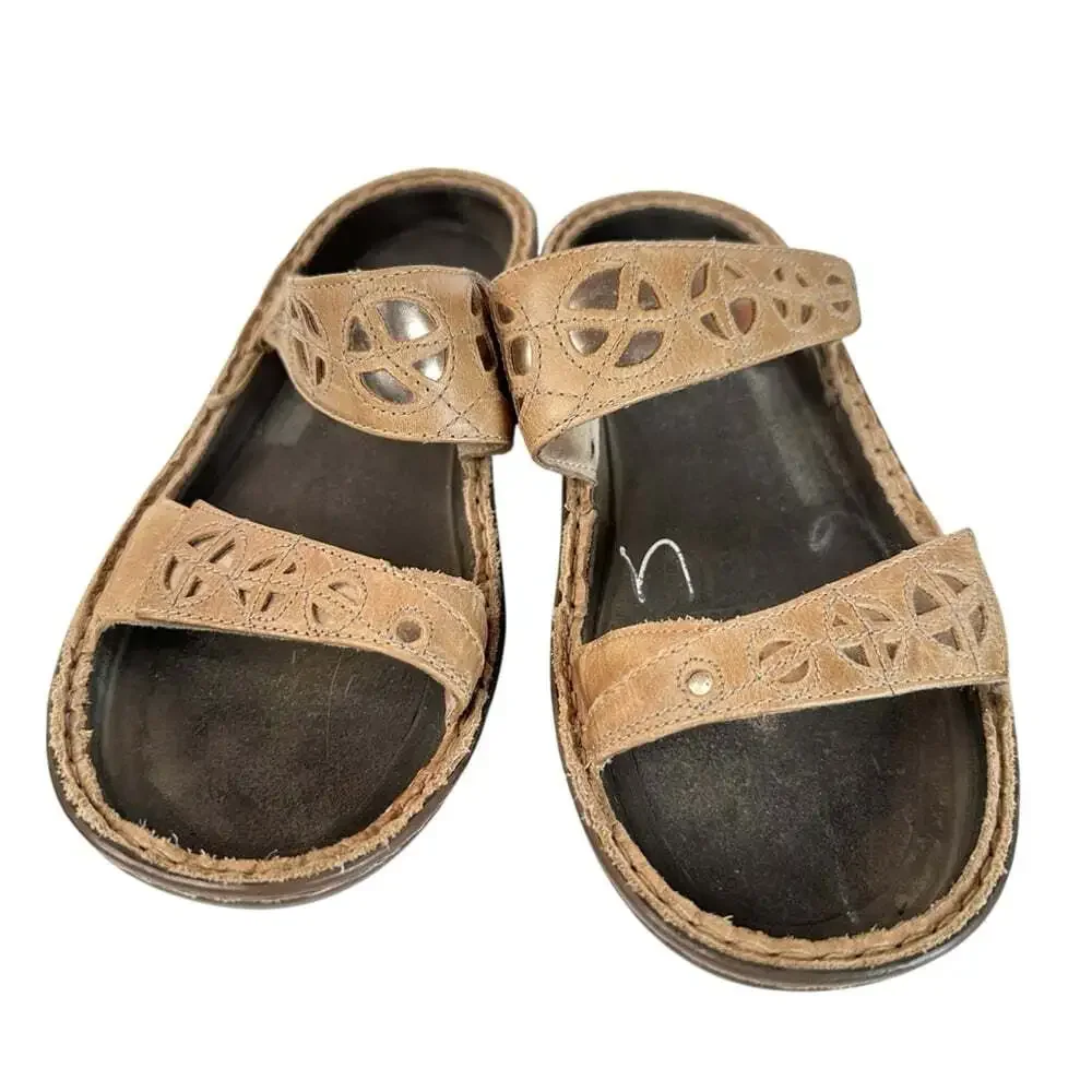 Naot Cornet Khaki Beige Leather Slide Sandals Comfort Walking Shoes Size 6